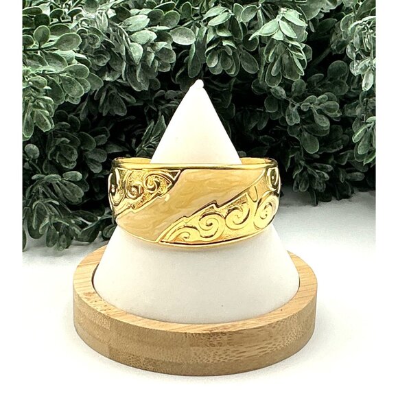 Vintage Elegant Gold Filigree Wide Cuff Bangle Bracelet Artistic Swirl Design - Picture 6 of 6